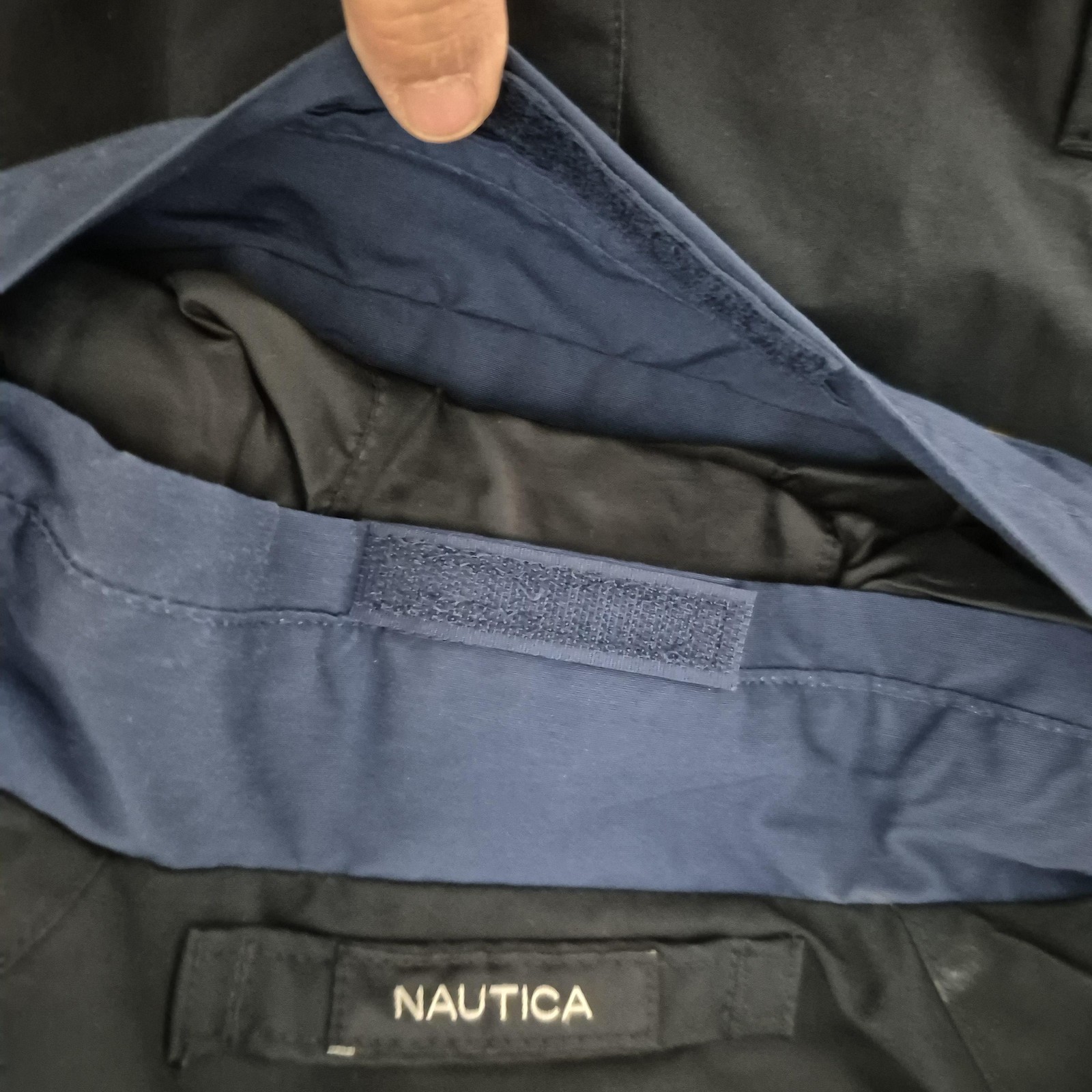 Nautica Jacket Mens Large Navy Sailing Bomber Zip Snap Mock Neck w/Hood Lined