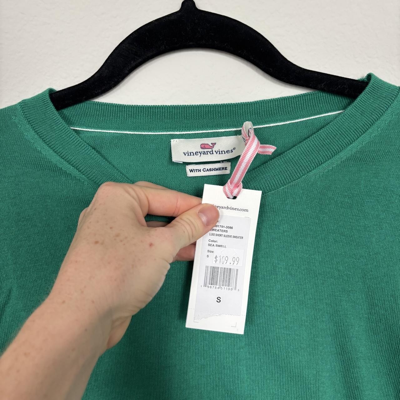 NWT Vineyard Vines Luxe Short Sleeve Sweater Green Cashmere Blend S $110