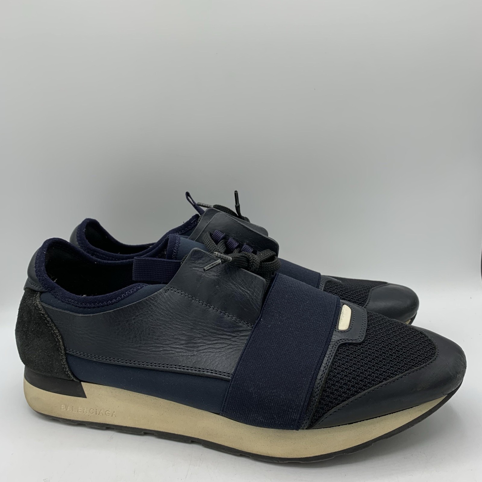 Balenciaga Race Runner Shoes Mens Size 10 Blue Leather Mesh Sneakers Italy