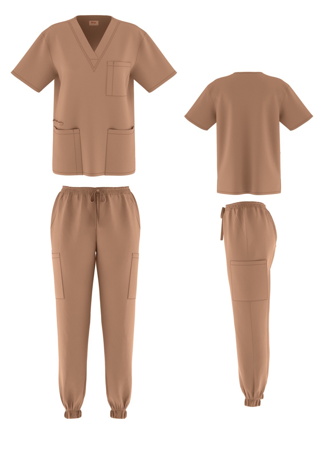 Unisex STRETCH Jogger Scrub Set Solid V-Neck Top Men Women Medical Nurse Uniform