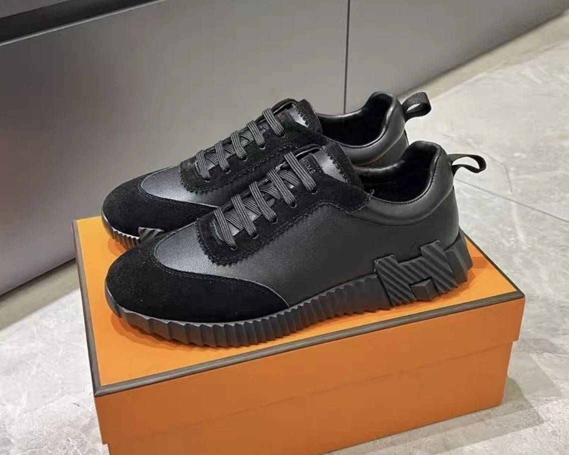 Hermes Bouncing Triple Black Calfskin Lace Up Sneakers Shoes Unisex Euro 36-45