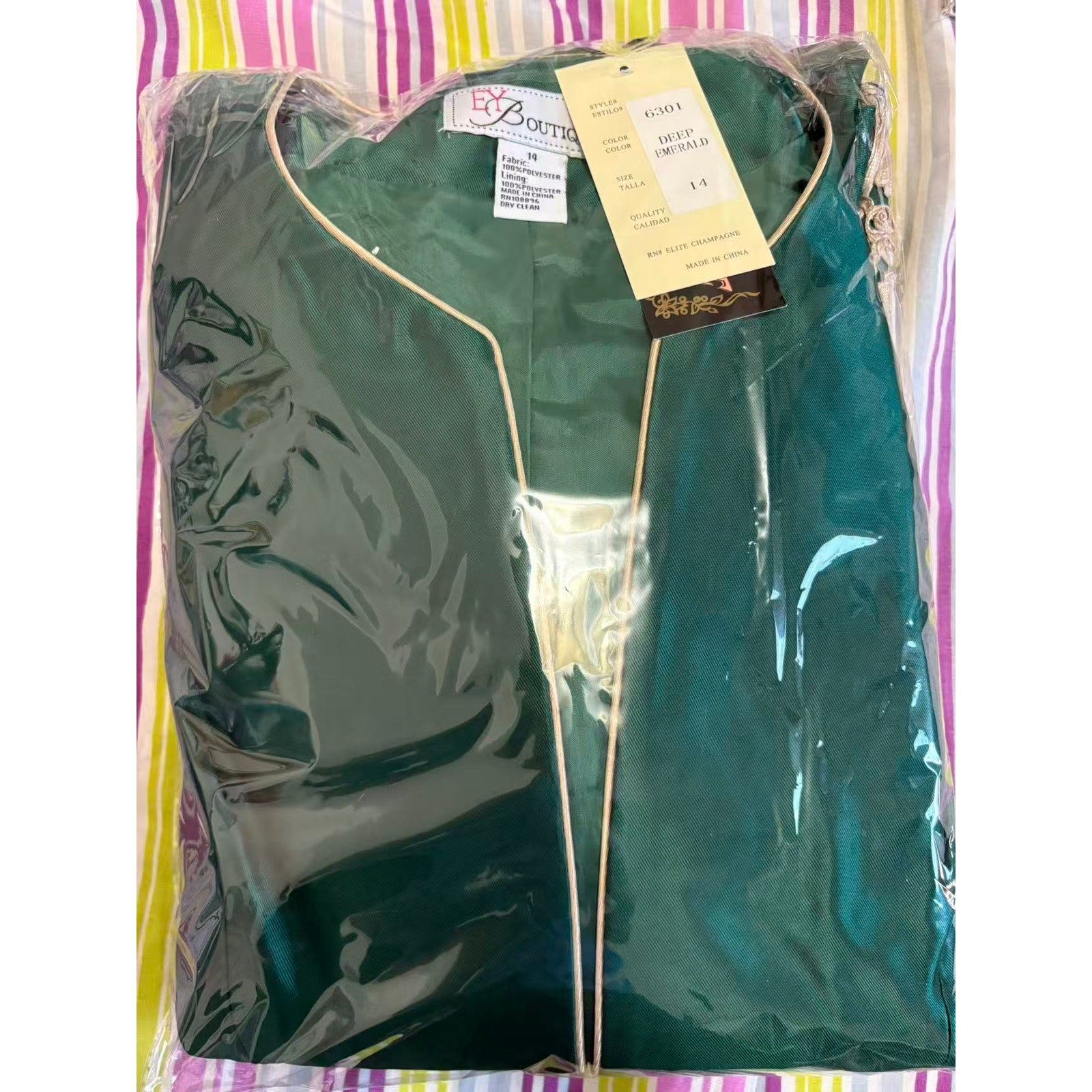 NWT EY Boutique Emerald Green 3-Pc Skirt Suit Set Floral Bell Sleeve Size 14