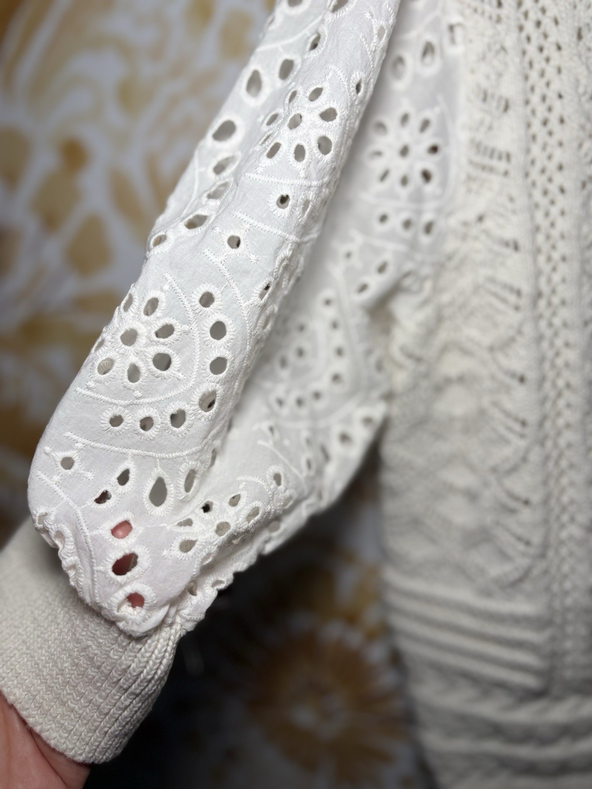 Cloth & Stone Ivory Eyelet Sleeve Knit Cardigan Sweater | Boho Cottagecore