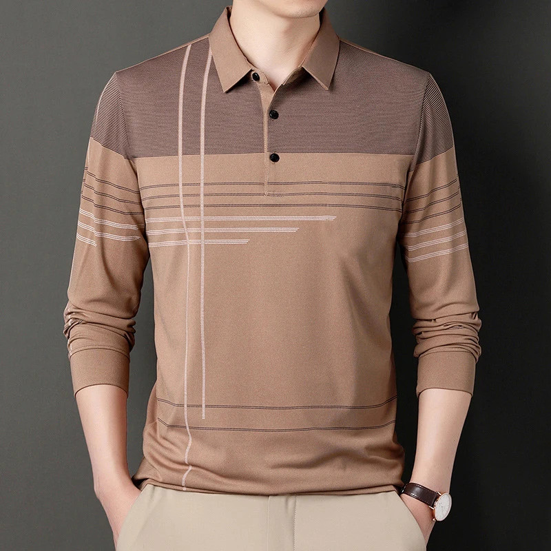Spring and Autumn Men’s Long Sleeved Golf Polo Collar T-shirt, Business Casual F