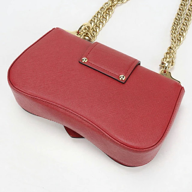 PRADA 1BD219 Saffiano Leather Chain Shoulder Bag Crossbody Rosso Red Purse