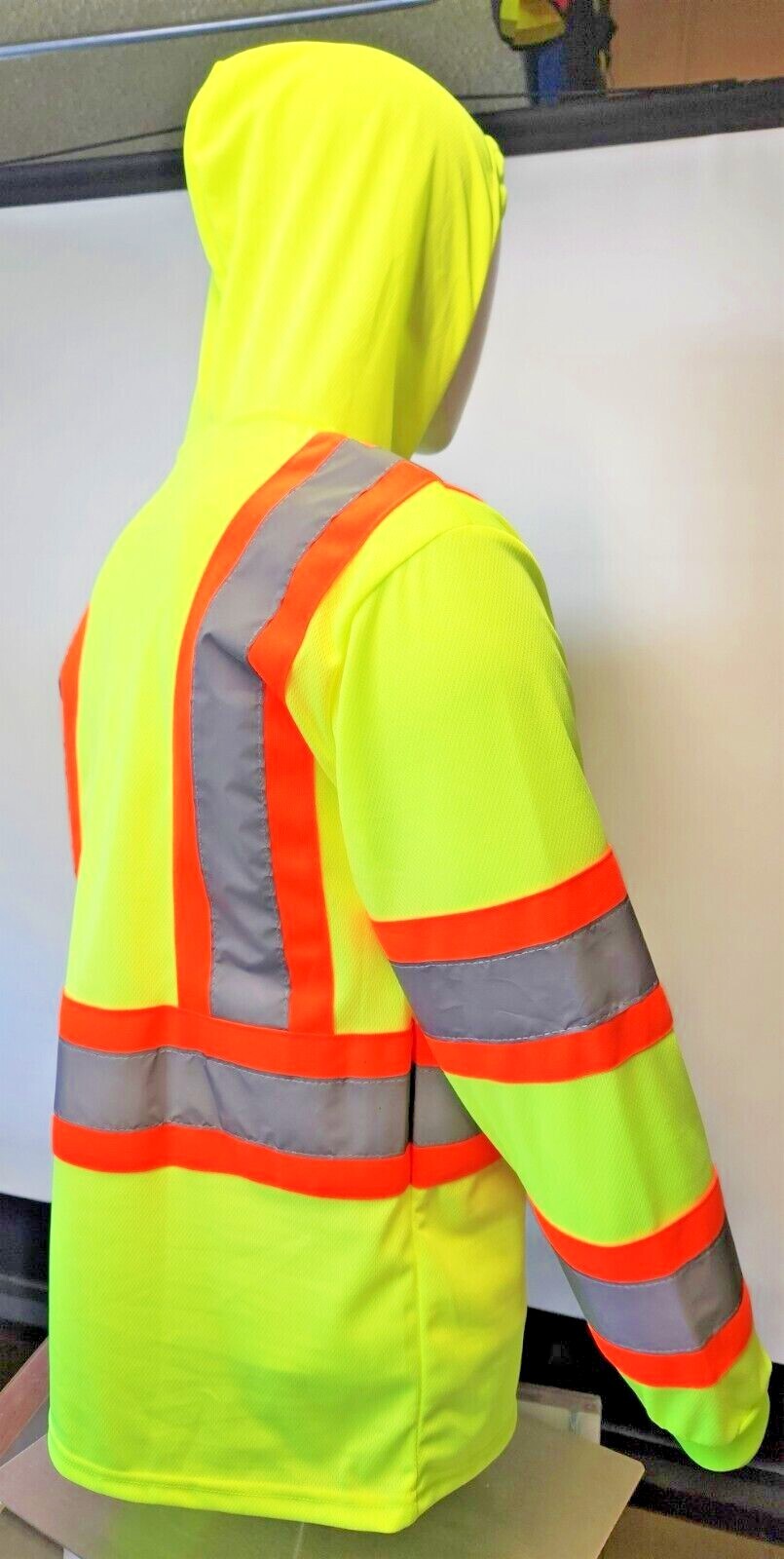 Class 3 Yellow Long Sleeve Safety Shirt With Hoodie, Polyester Birdeye mesh