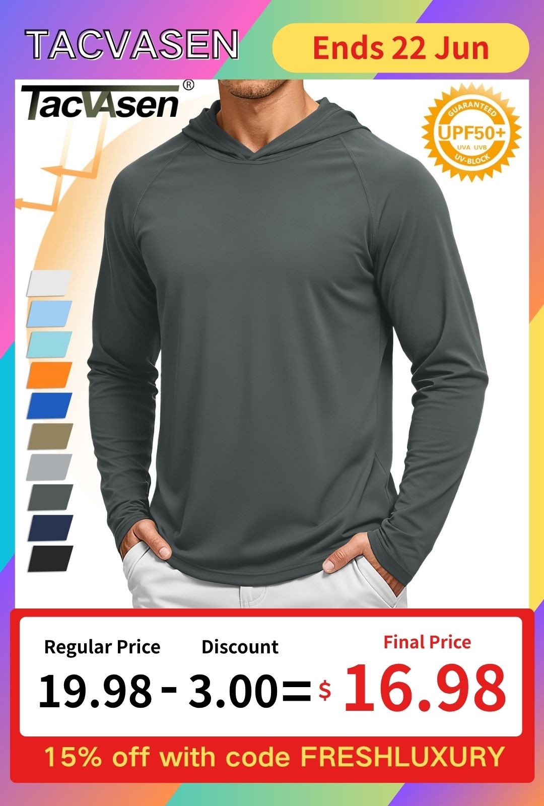 Men’s UPF50+ Sun Protection UV Block Shirts Outdoor Fishing Performance Hoodies