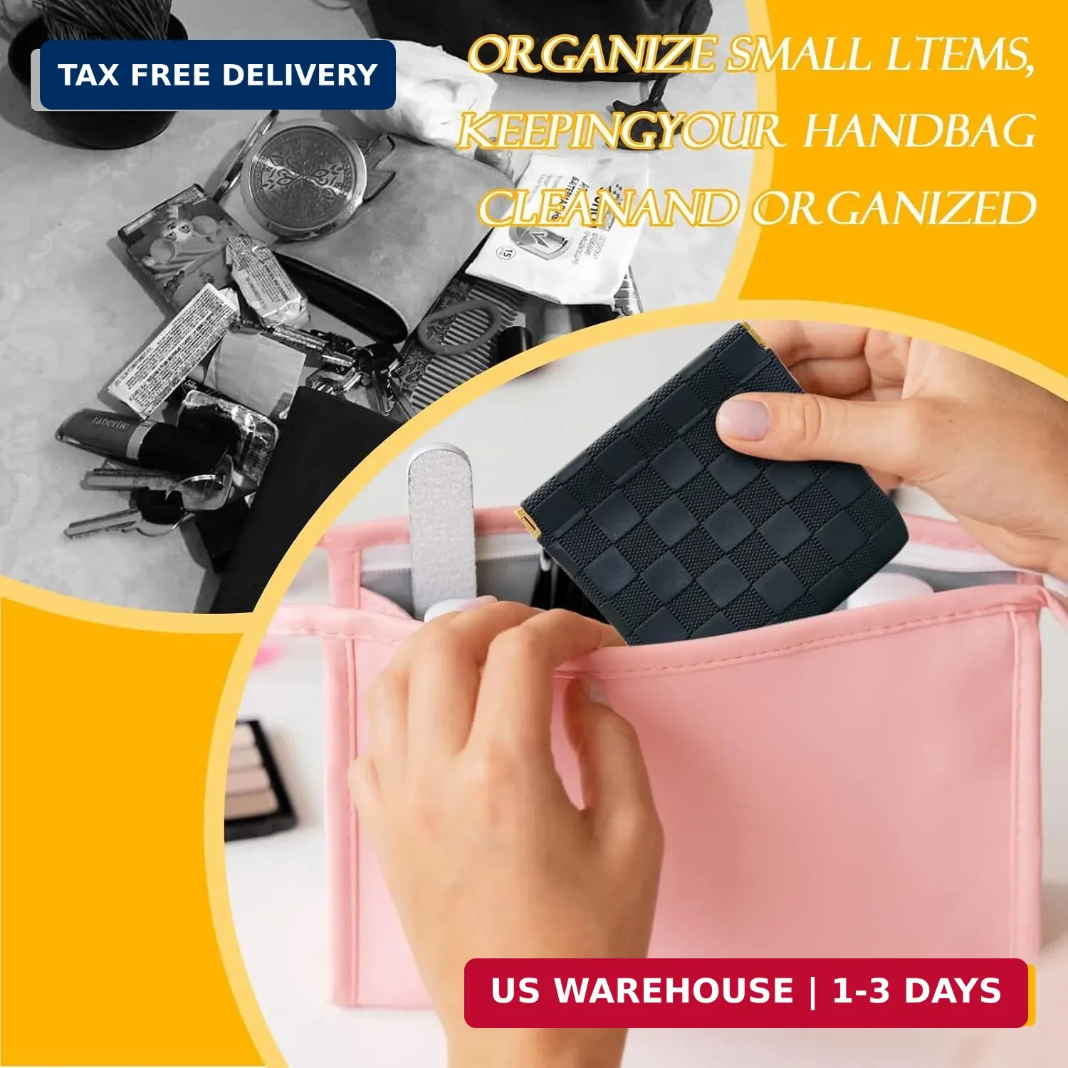 2 PCS Small Makeup Bag for Women, Small Pouches for Purse,Mini Checkered Cosmeti