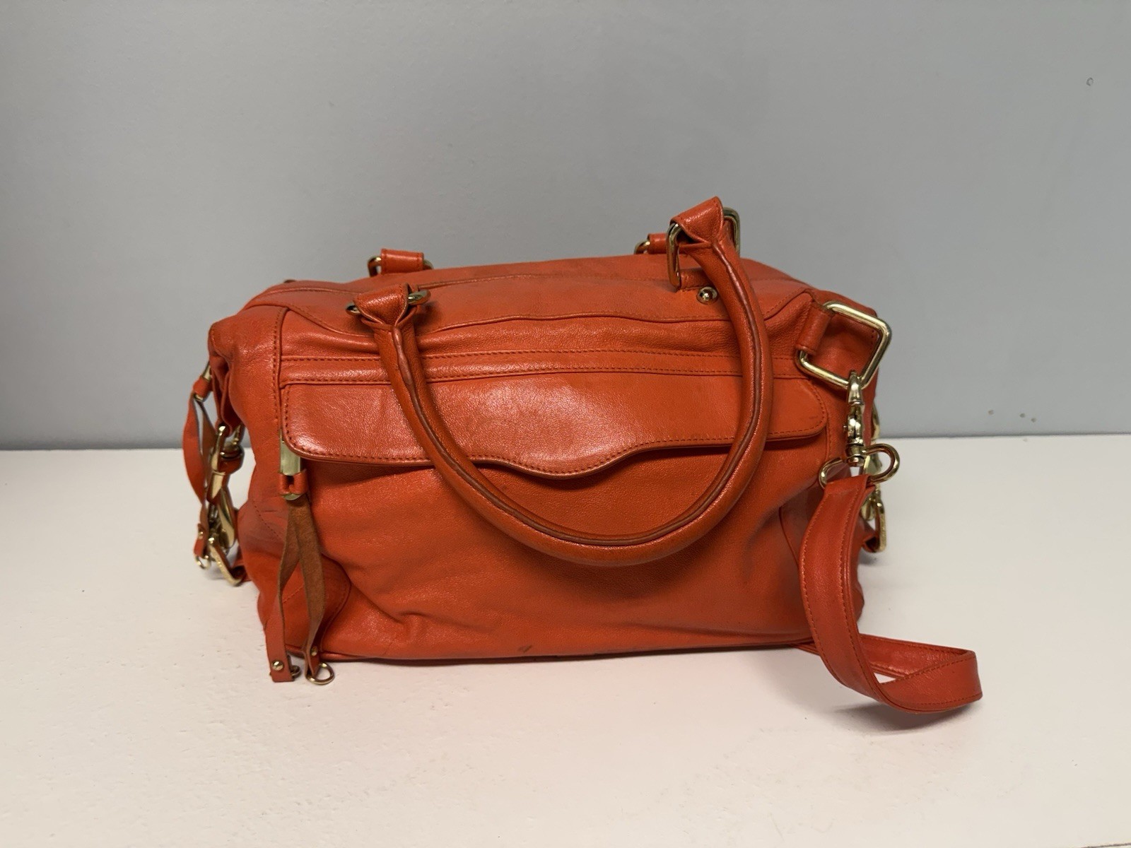 Rebecca Minkoff Leather M.A.B. Satchel Bag Orange Gold Hardware Crossbody