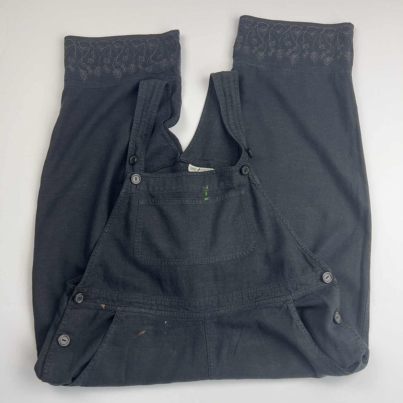Vintage White Stag Black Linen Overalls Embroidered Artist Painters Jumpsuit M