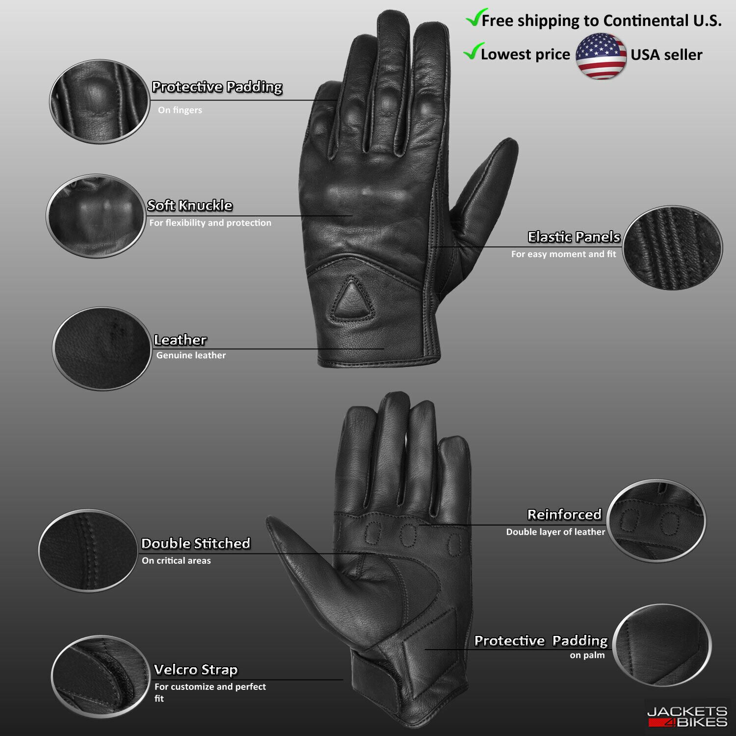 Men’s Premium Leather Street Motorcycle Protective Cruiser Biker Gel Gloves