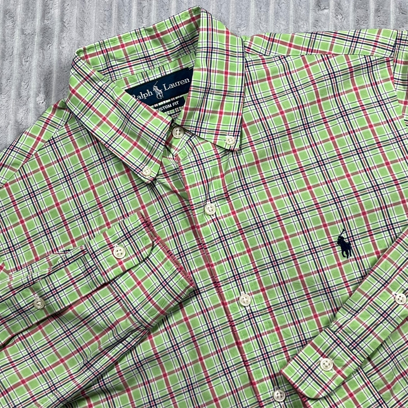 Ralph Lauren Custom Fit Shirt Men’s S Colorful Plaid Preppy Career Office Casual
