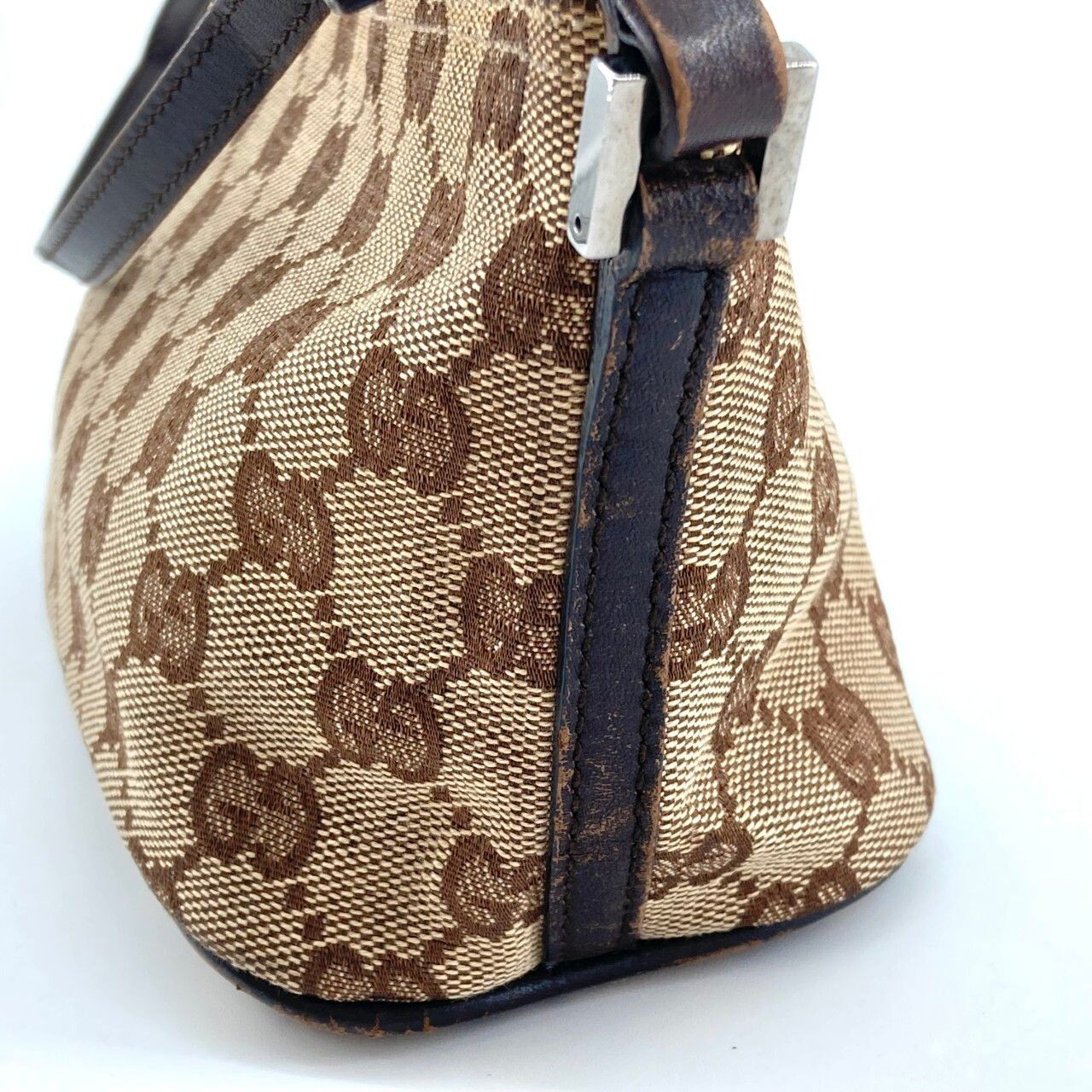 GUCCI Boat Bag Pochette GG Monogram Beige Vintage Authentic From Japan