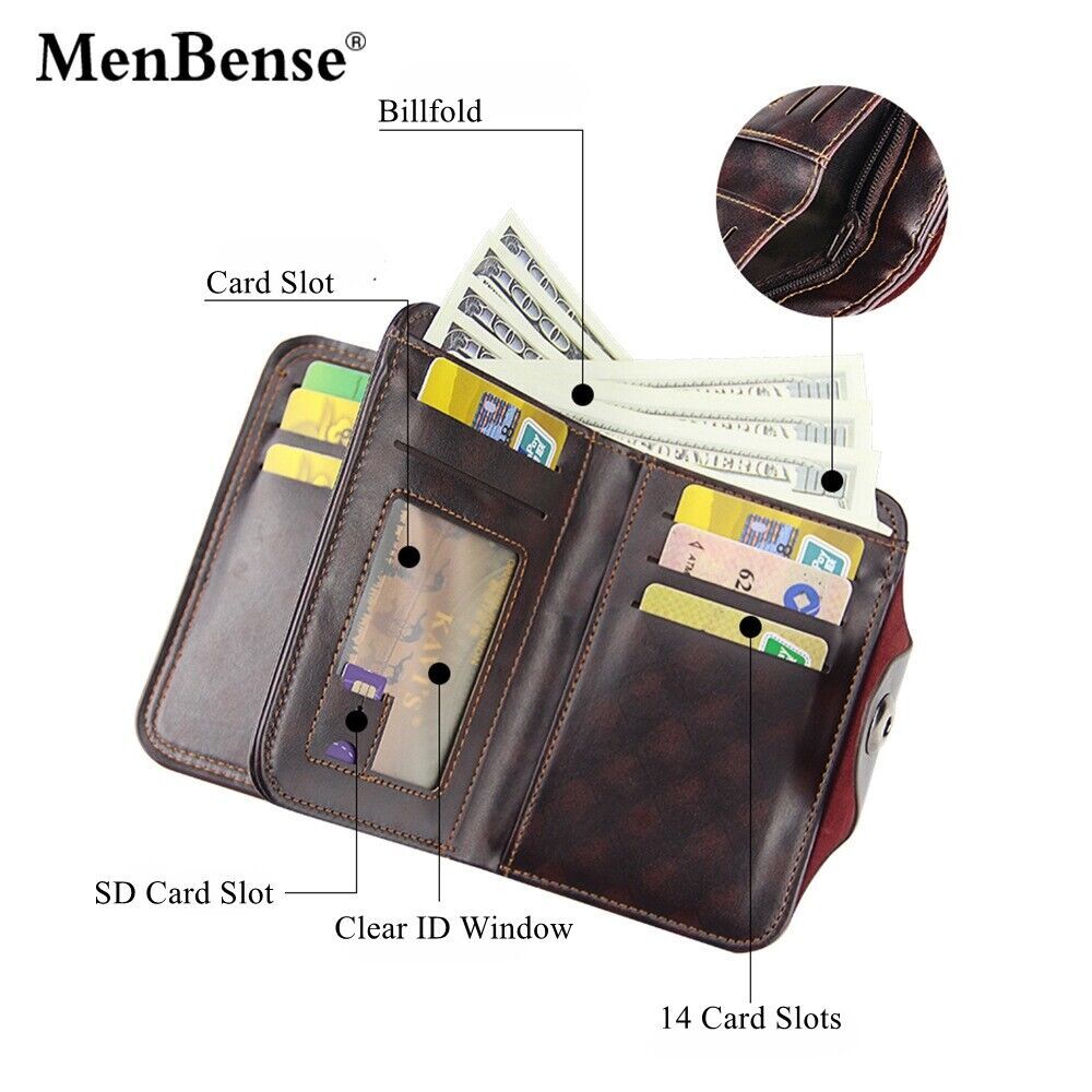 Mens RFID Blocking Leather Wallet Credit Card ID Holder Zipper Purse Waterproof