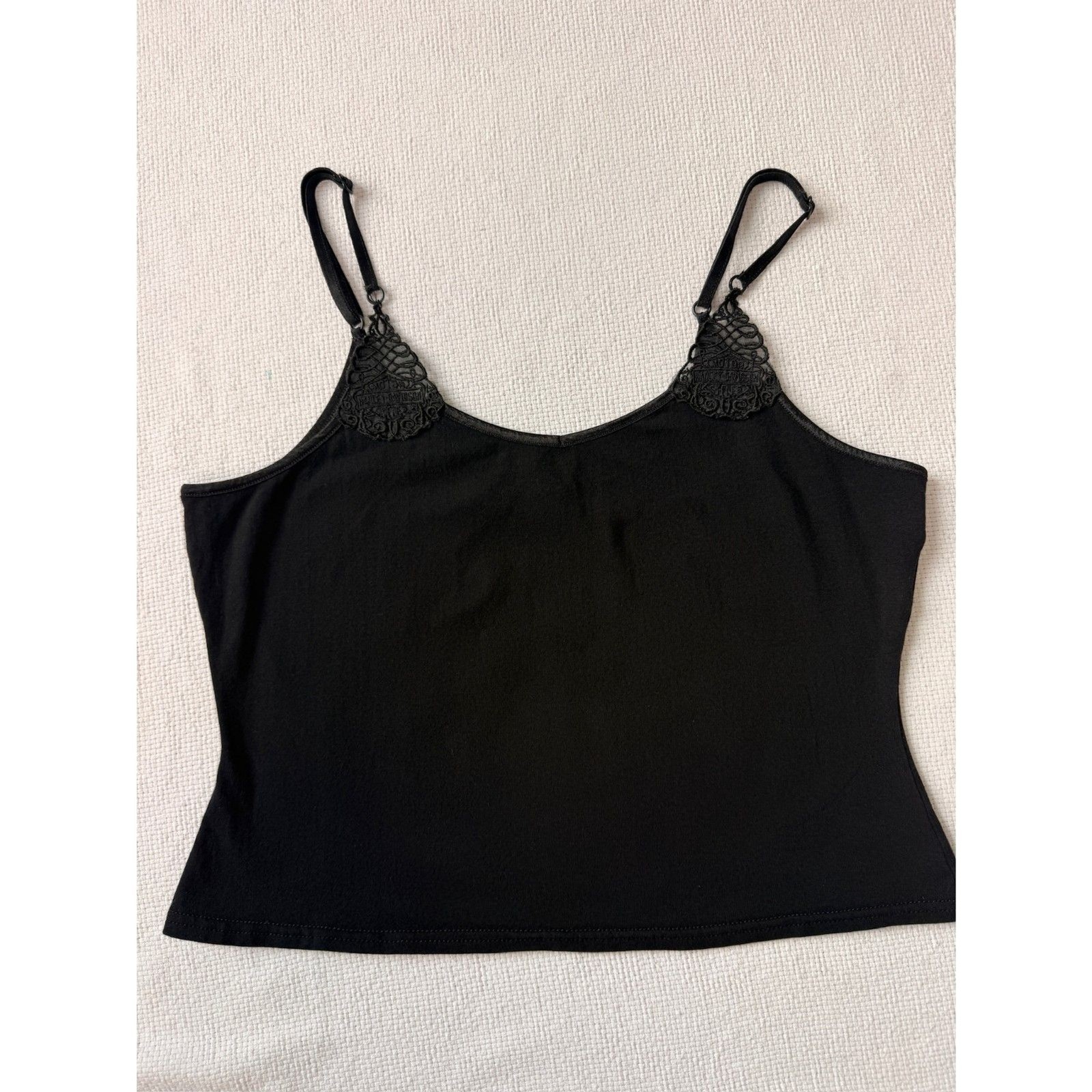 Harley-Davidson Women’s Black Lace Strap Cami Tank Top Large Y2K