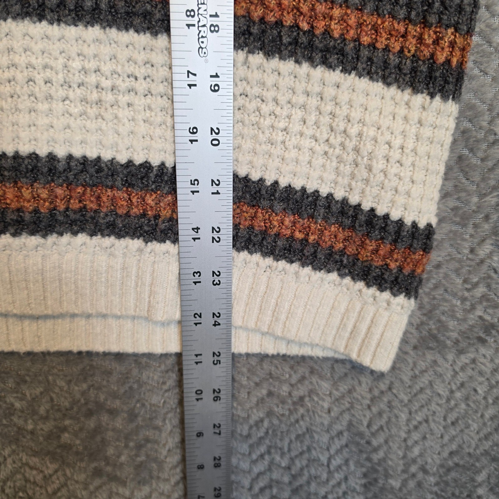 American Eagle Mens XS Striped Waffle Knit Crewneck Sweater Grey Orange Cream