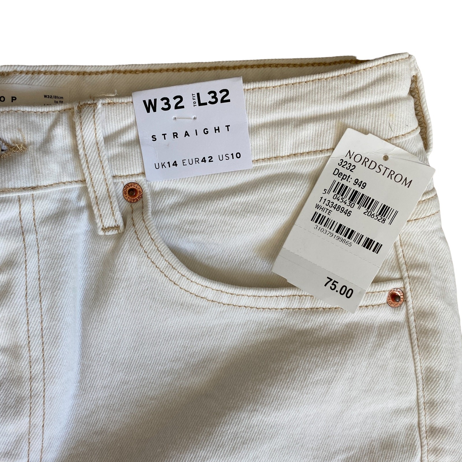 NWT Topshop Straight Jeans Off-White High Waist Women’s 10/32