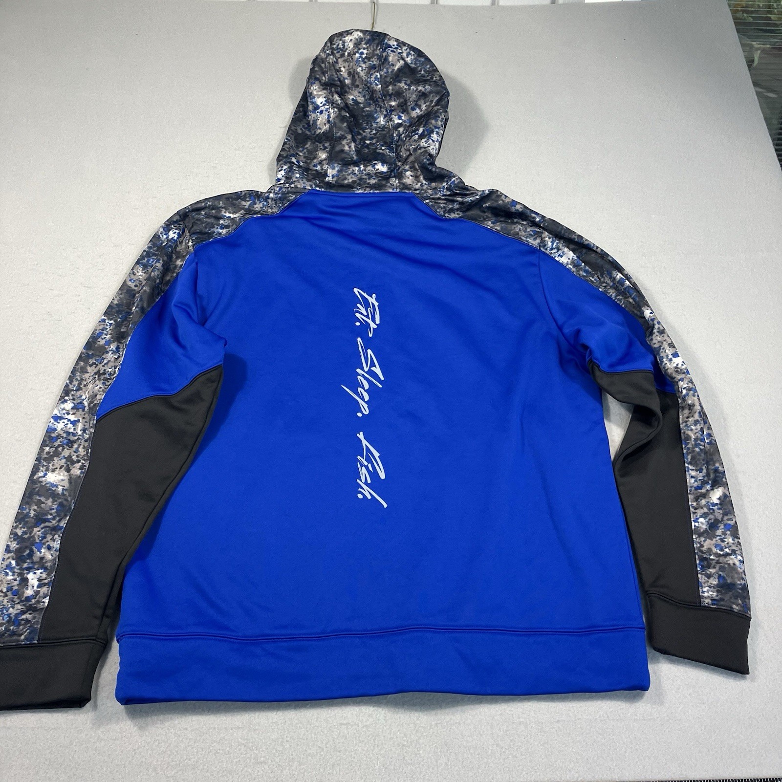 Skeeter Boats Men’s L Hoodie Blue Digi Camo Sleeves Hood Eat Sleep Fish On Back