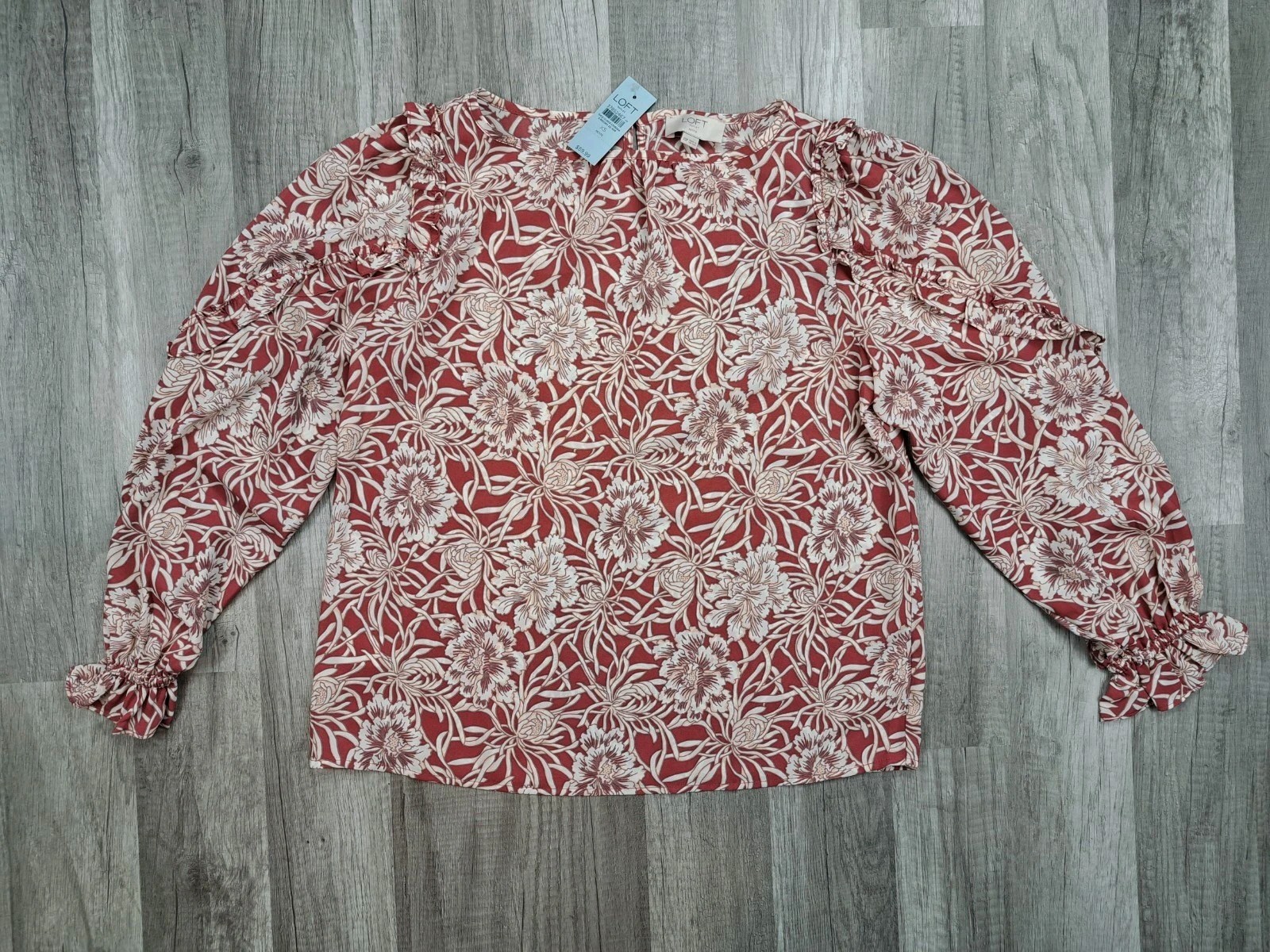 The Loft Floral Tunic Peasant Top Boho Ruffle Long Sleeve Women’s Size XS Petite