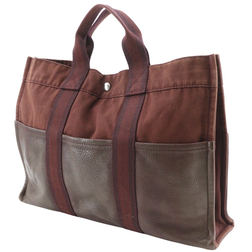 HERMES Sack Fourre ToutMM Handbag Half leather Brown Cotton canvas/leather…