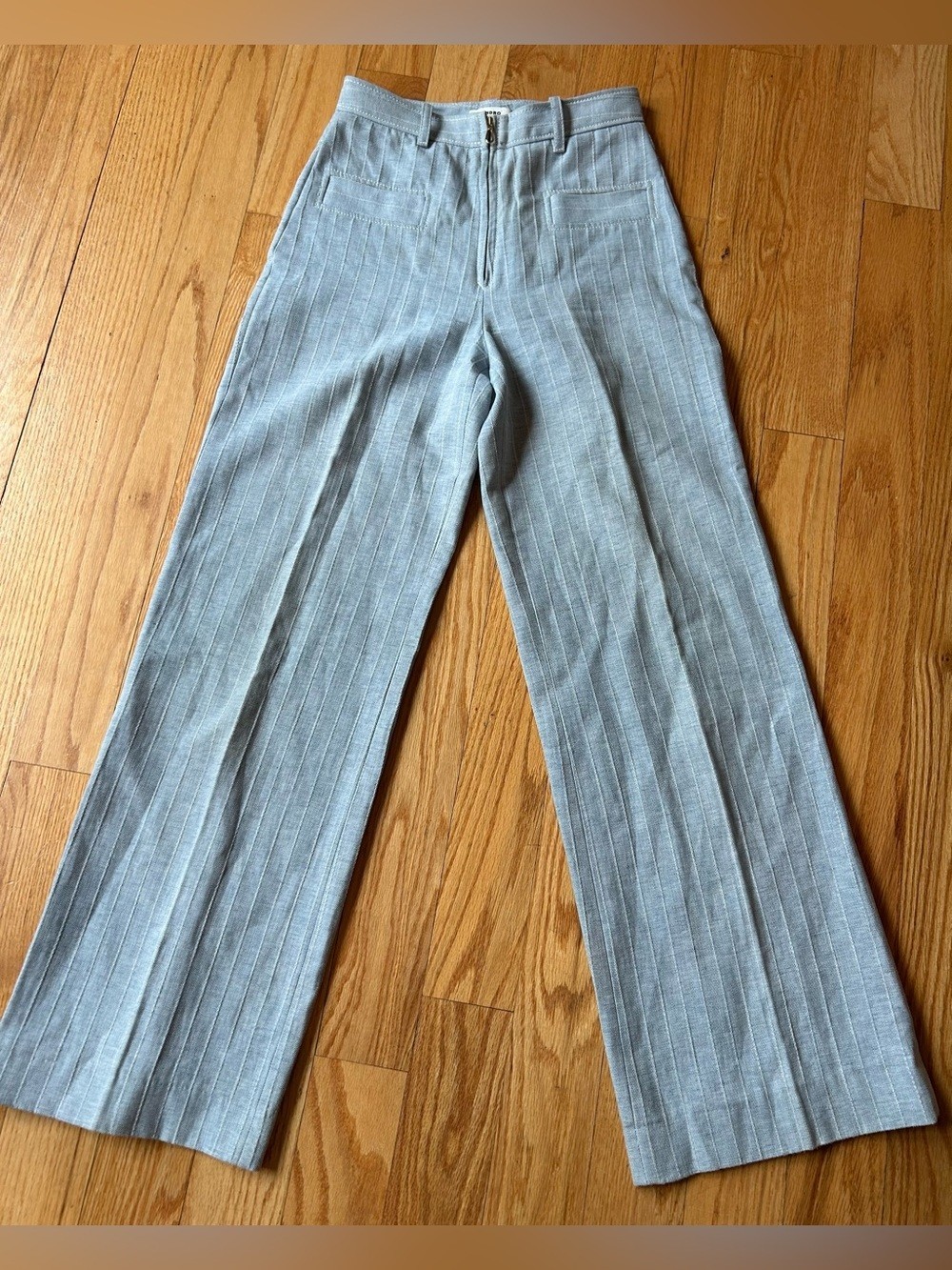 Sandro Paris Ulysse Blue Pinstripe High-Waist Wide-Leg Trousers EU 36 US 4