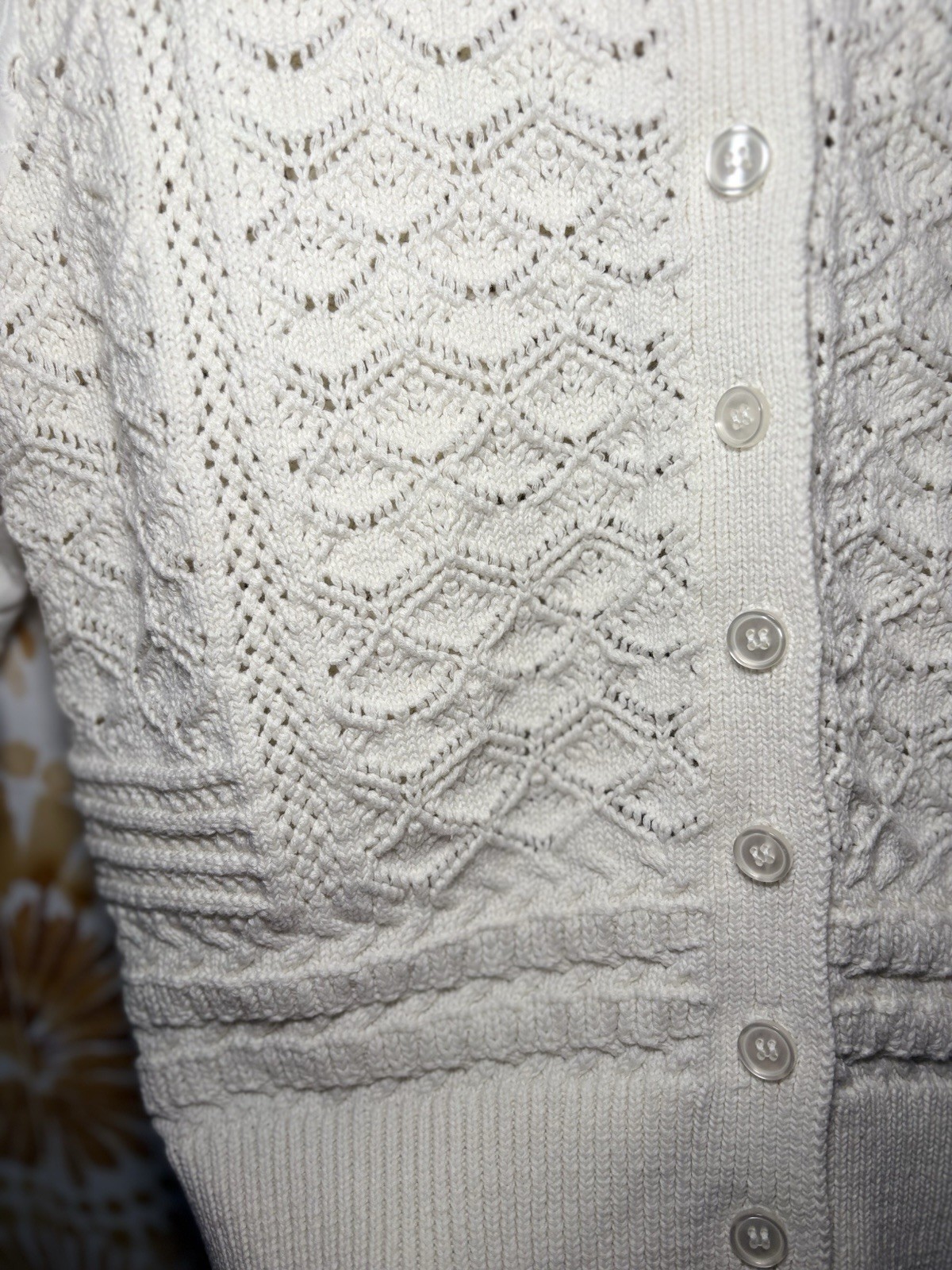 Cloth & Stone Ivory Eyelet Sleeve Knit Cardigan Sweater | Boho Cottagecore
