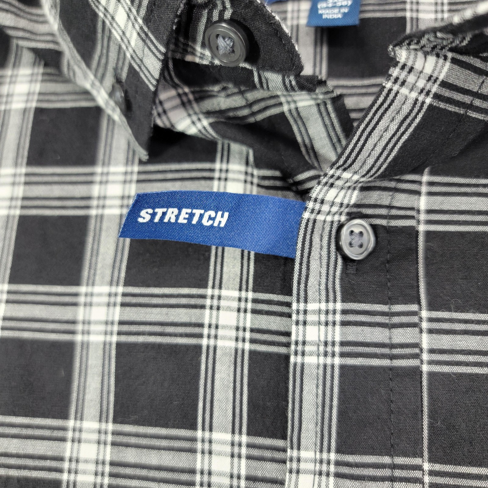 George Shirt Mens 3XL Black Plaid Short Sleeve Button Front Classic Fit Stretch
