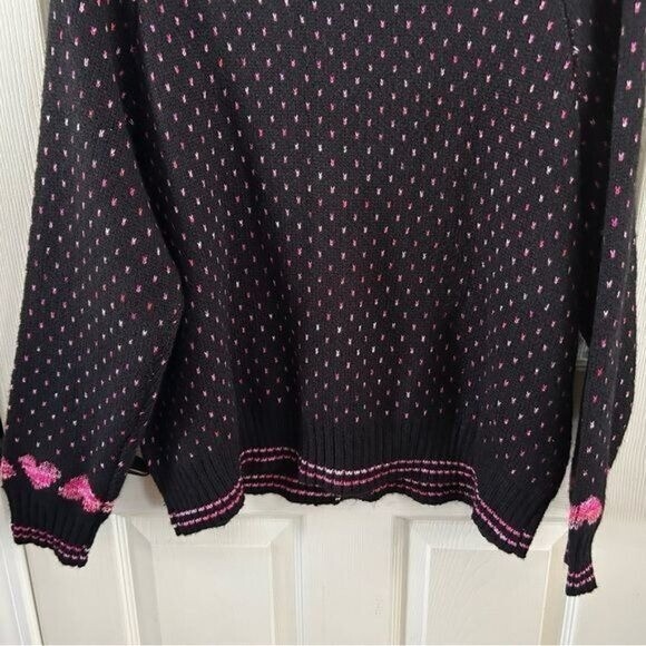 Torrid Sz 2 V Neck Button Front Heart Cardigan Sweater Pink Black Acrylic Blend