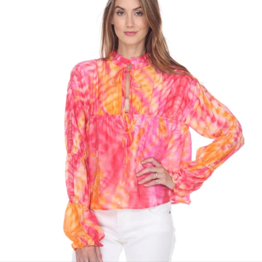 Zero Degrees Celsius Colorful Blouse Lightweight Anthro Boho Tie-Dye SZ medium