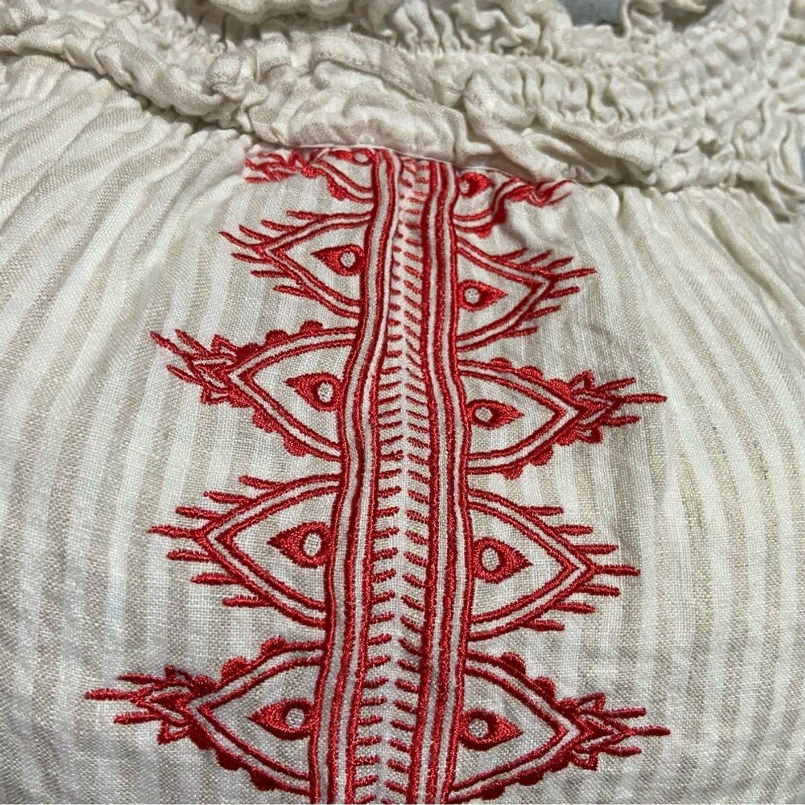 TJD Embroidered Linen Sleeveless Tunic Mini Dress Mexican Peasant Pockets Small