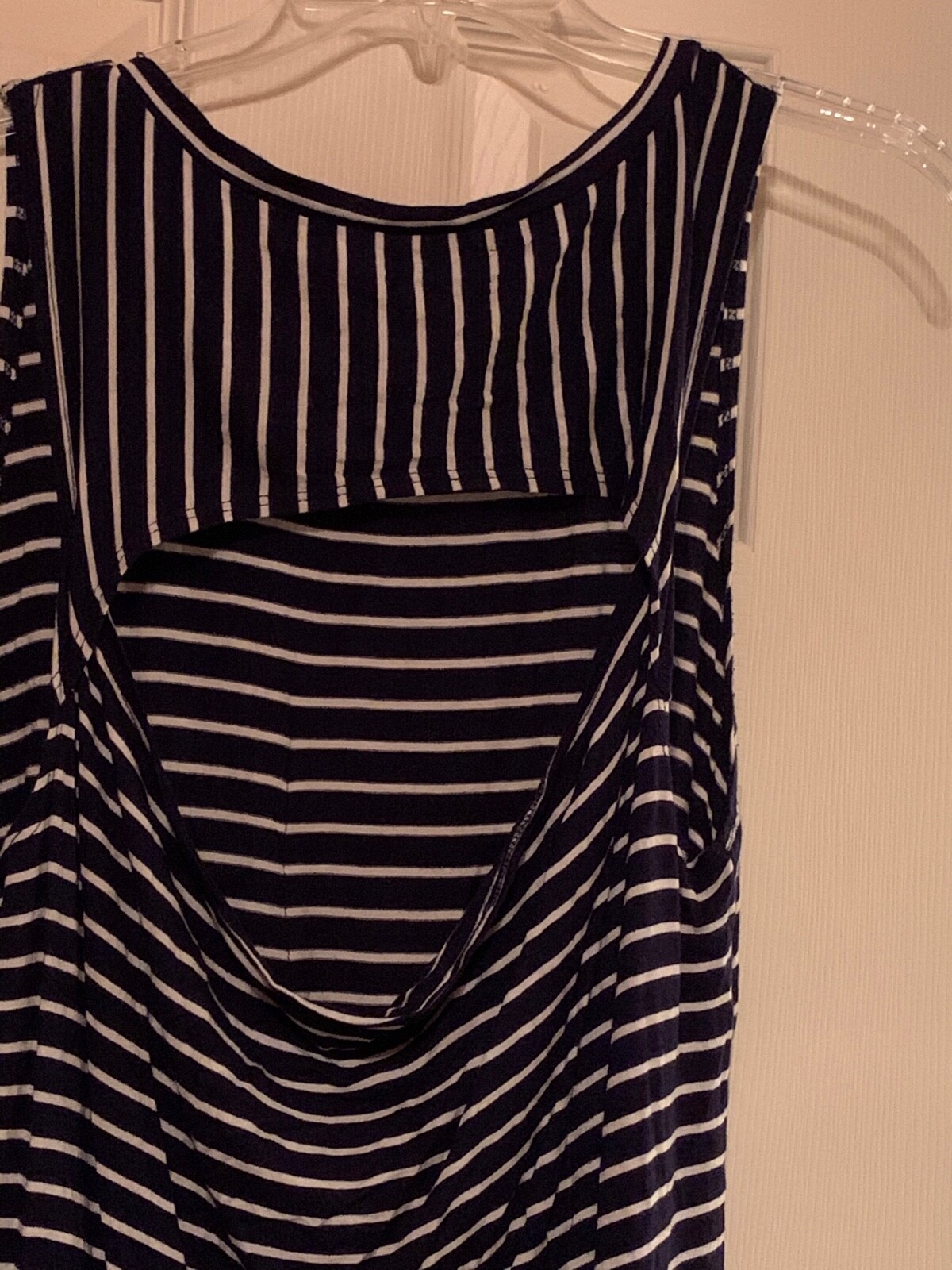 Womens Size M White Birch Navy w/ White Stripes Sleeveless Top Open Back