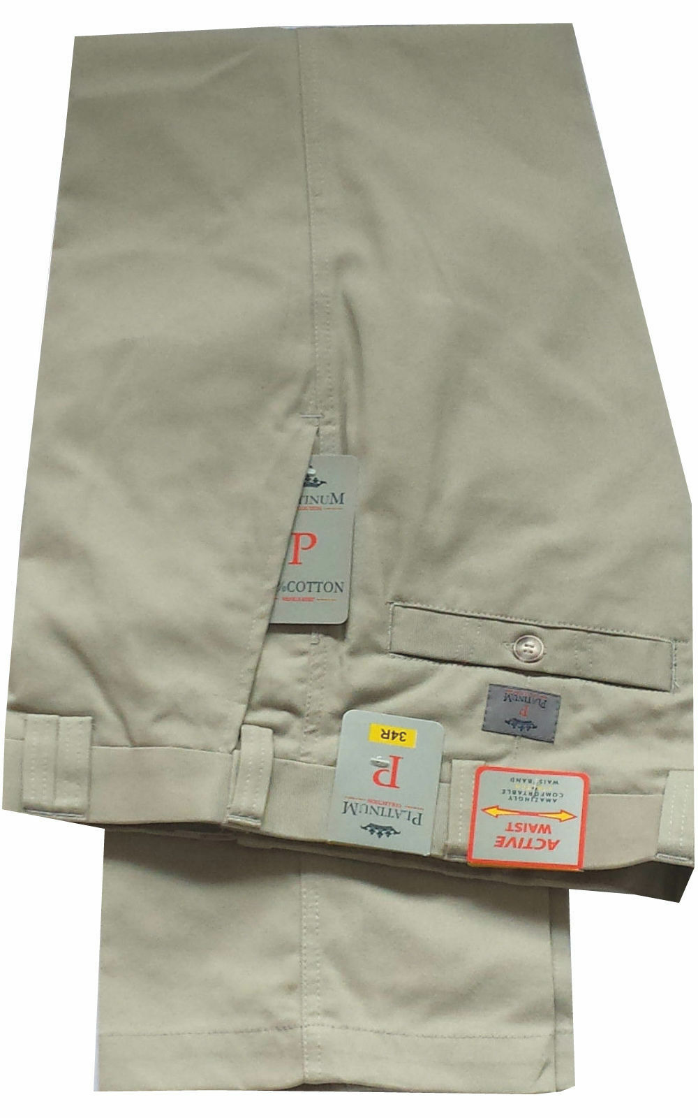 Cotton Chino Trousers Self Side Adjusting Expandable Waist Pants W32 to W48