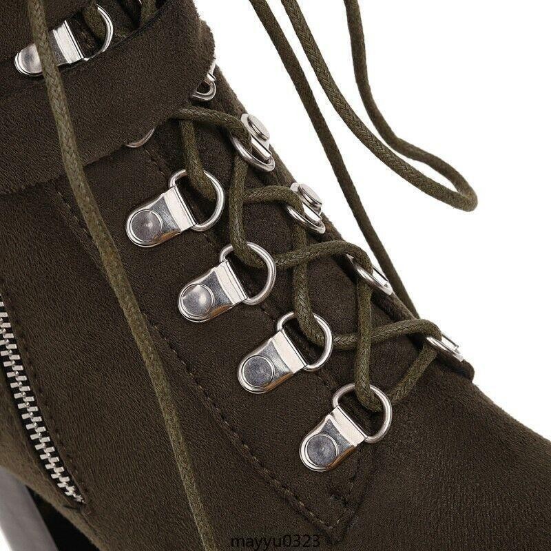 Women’s Ankle Boots HIgh Chunky Heel Shoes Platform Lace Up Zip Buckle Oversize