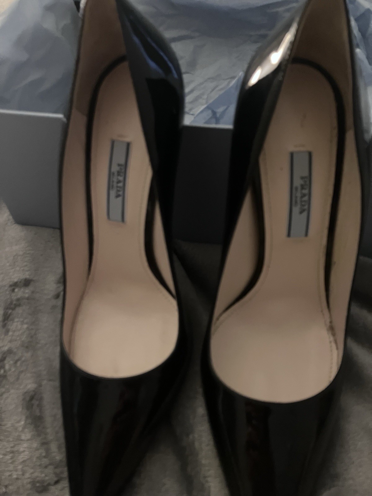 Prada Black Patent Leather Pointed Toe Stiletto Pumps Heels Size 37 EU