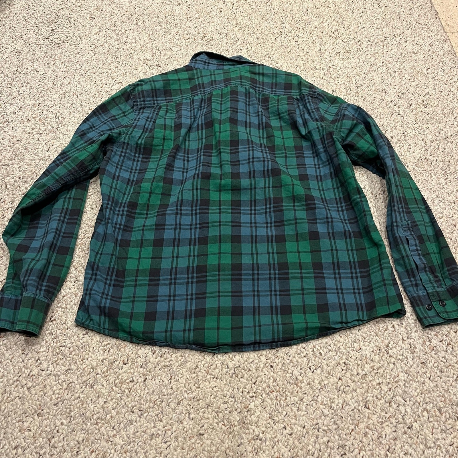 LL Bean Signature Slim Fit Button Down Flannel Shirt L Green Outdoor Cabincore