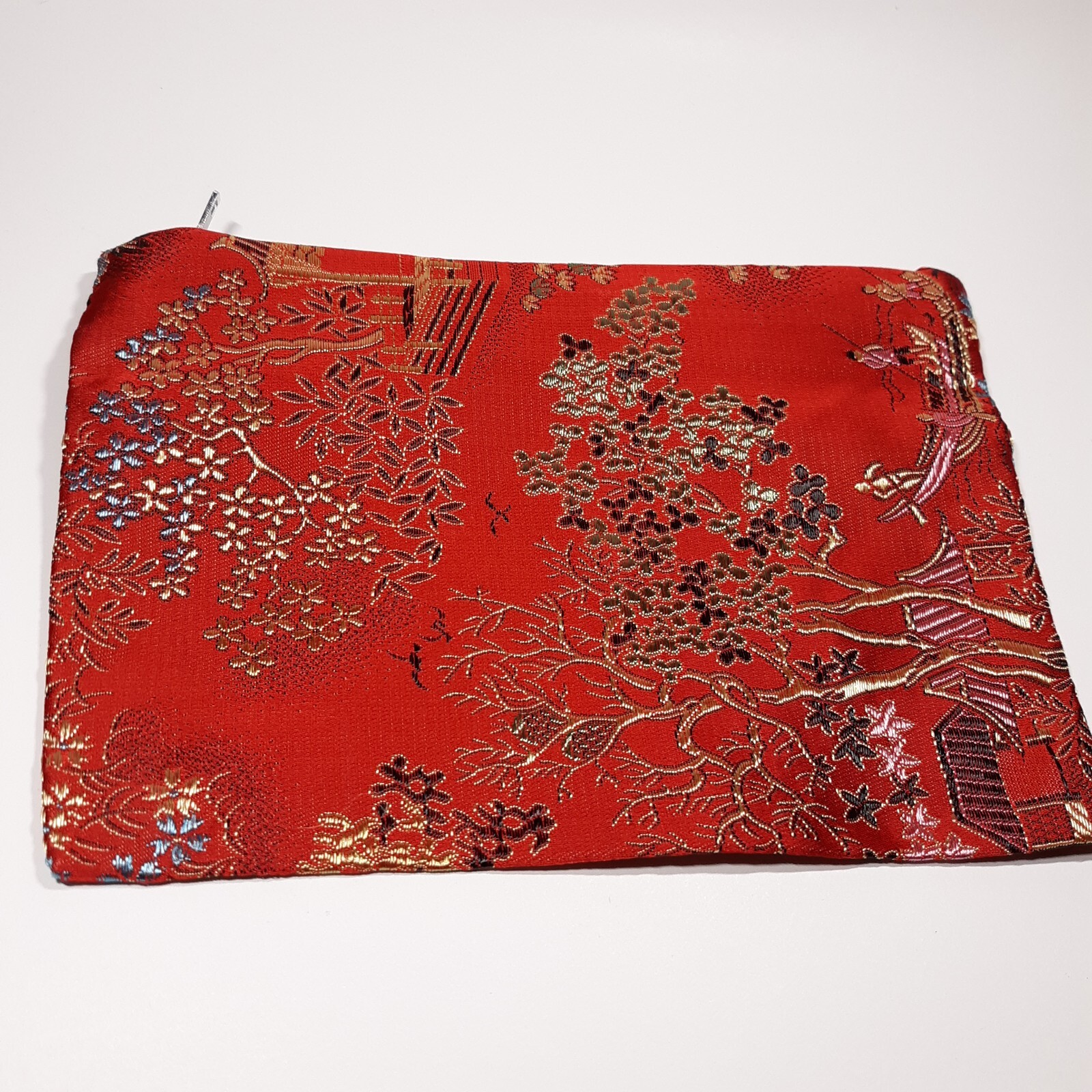 VINTAGE COSMETIC PURSE ACCESSORY SET RED SILK ORIENTAL PRINT + Lipstick Holder