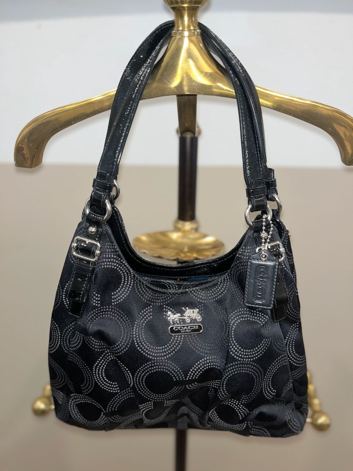 Coach Black Op Art Signature Hobo Bag