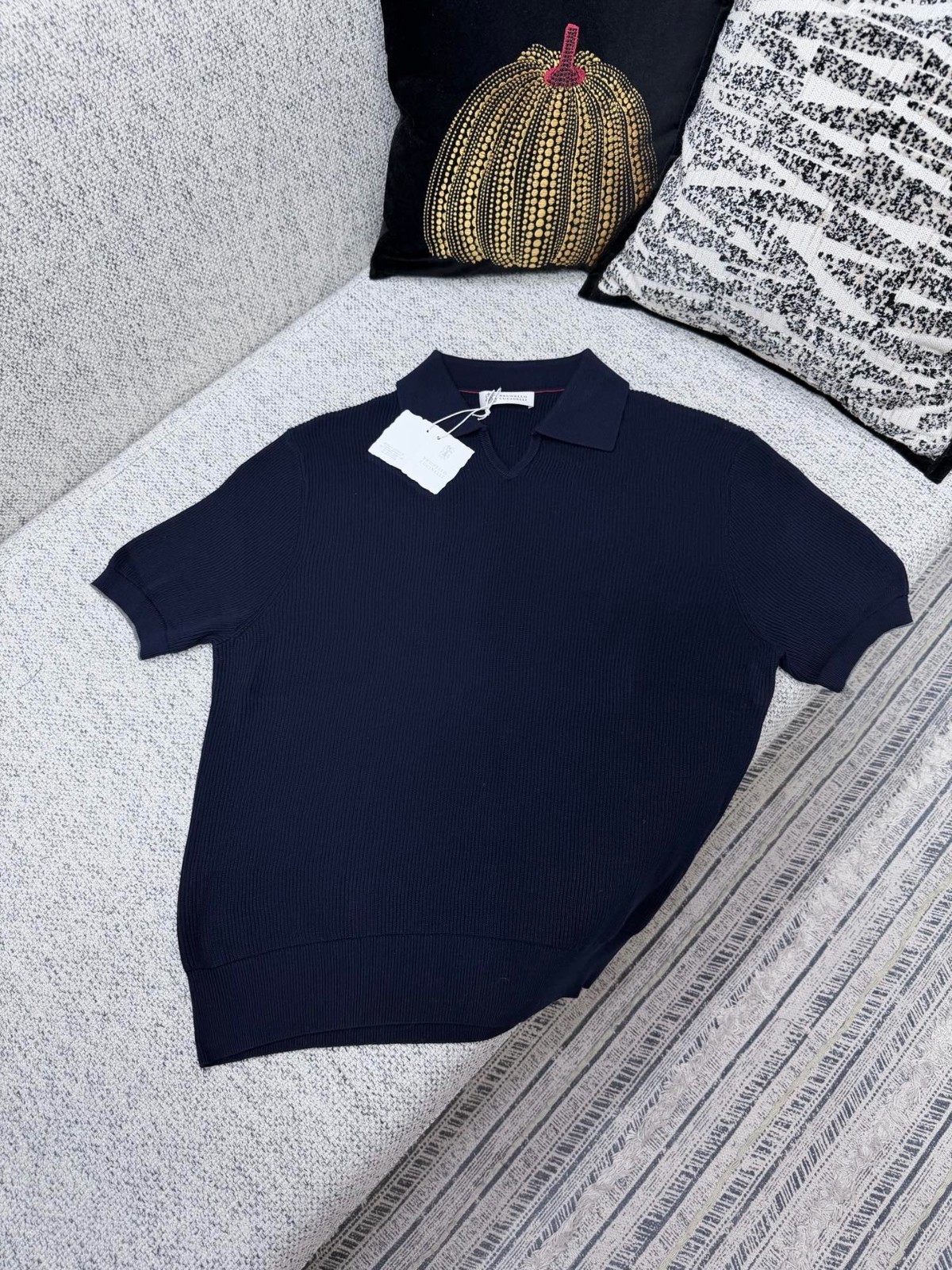 Brunello Cucinelli Navy Regular Classic Polo Knit Sweater Casual Short Sleeve