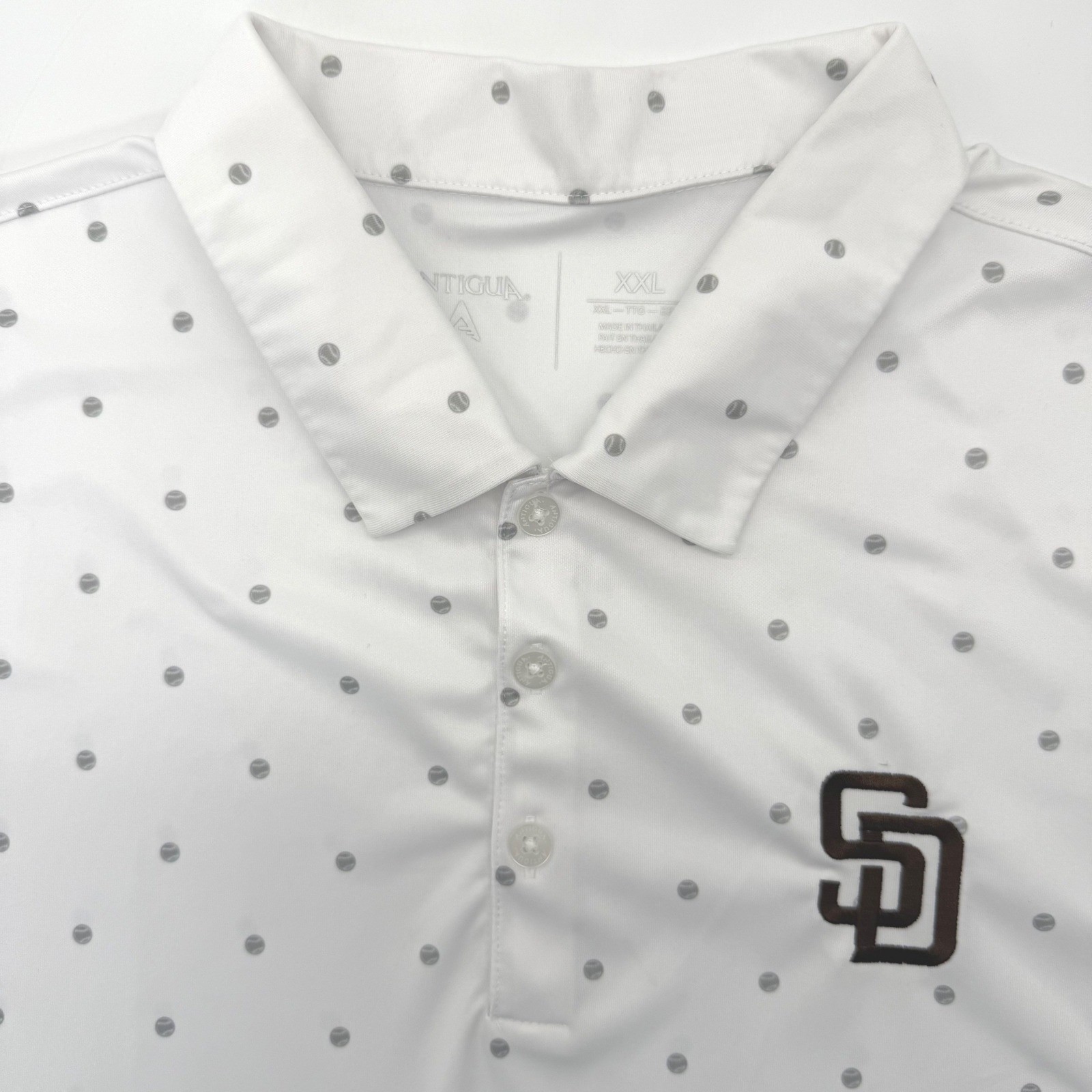 San Diego Padres Polo Men XXL White Baseball Print Embroidered Logo MLB Antigua