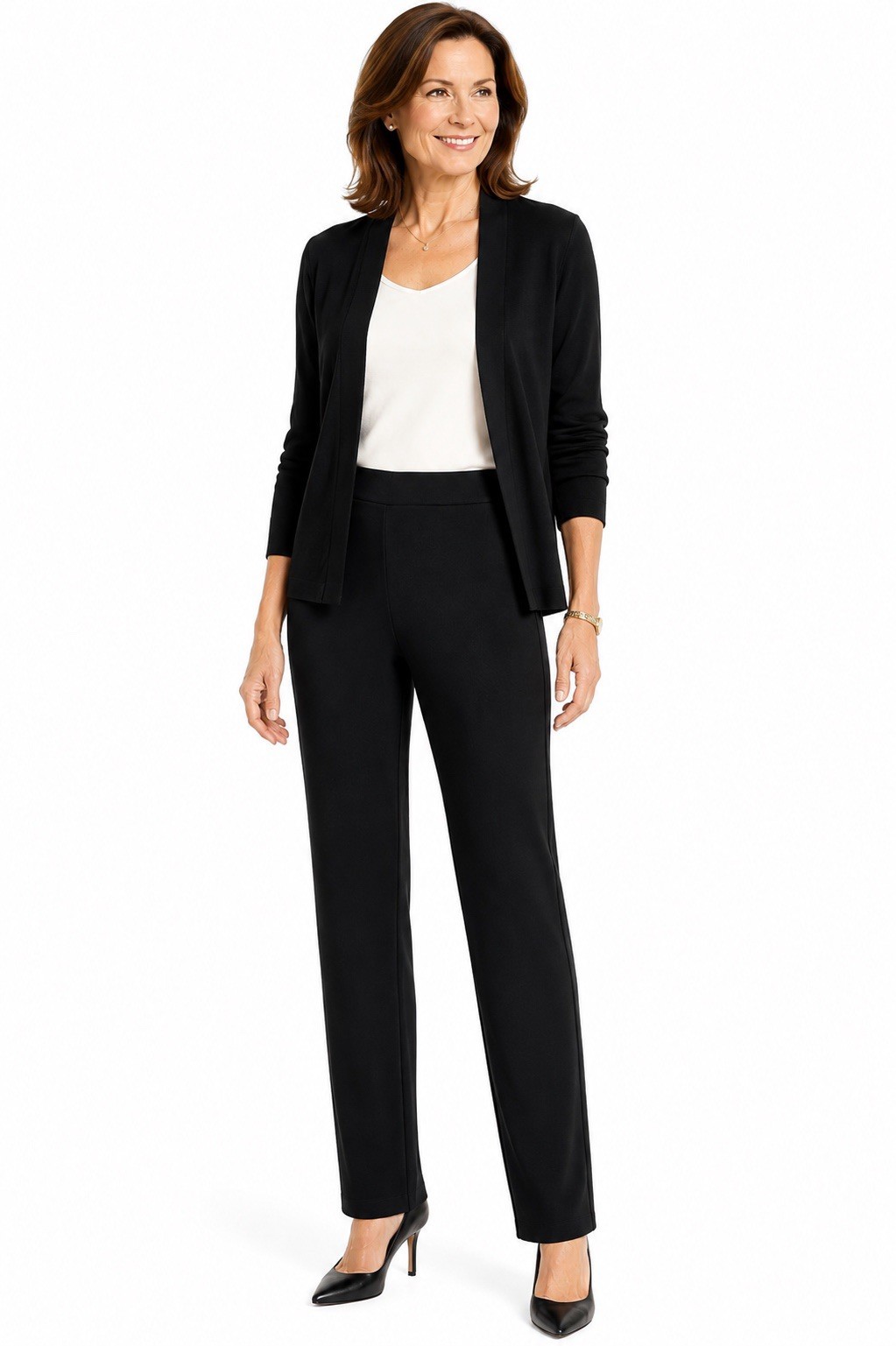 MING WANG straight leg pants black petite PL knit modern knitwear pull on