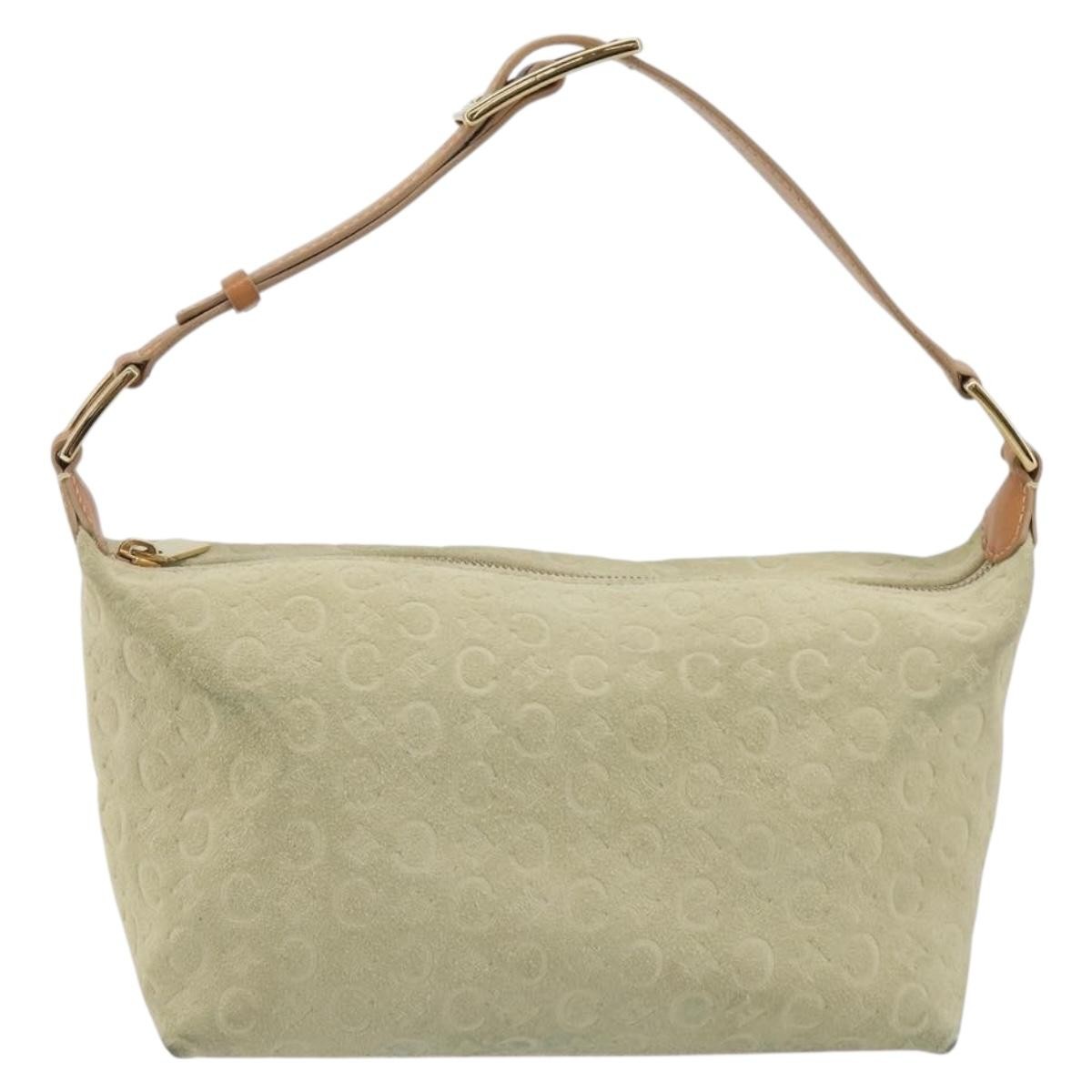 CELINE C Macadam Hand Bag Suede Beige Gold Tone Auth ep15402