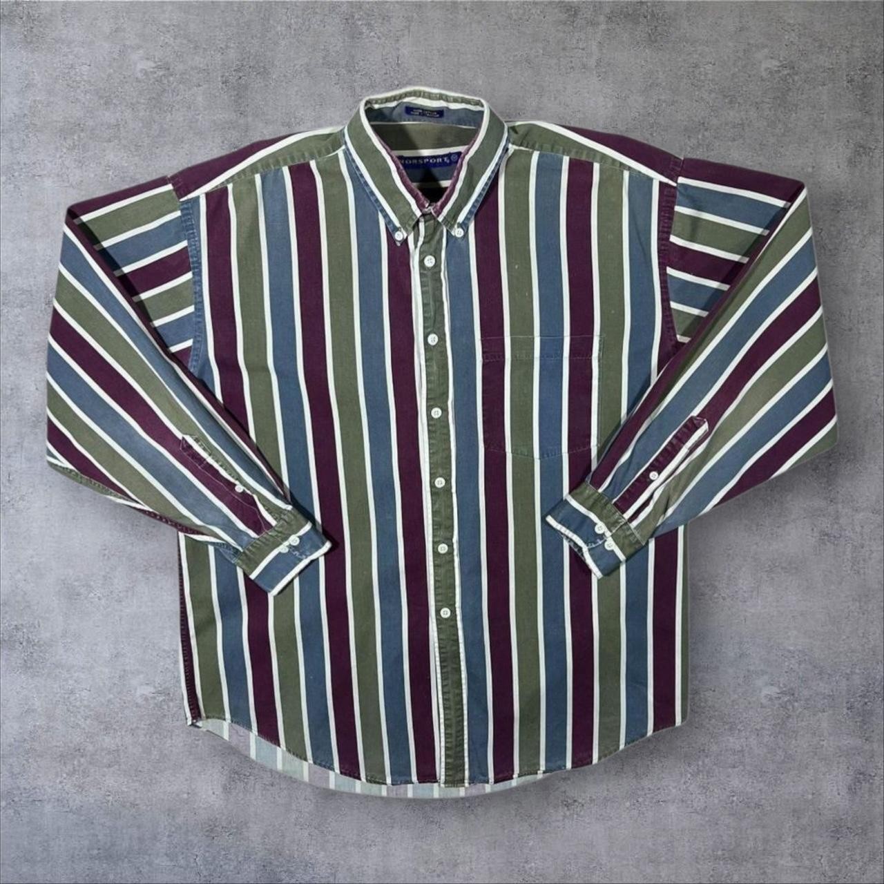 Vintage Norsport Multi Colour Striped Cotton Long Sleeve Button-Up Shirt Medium