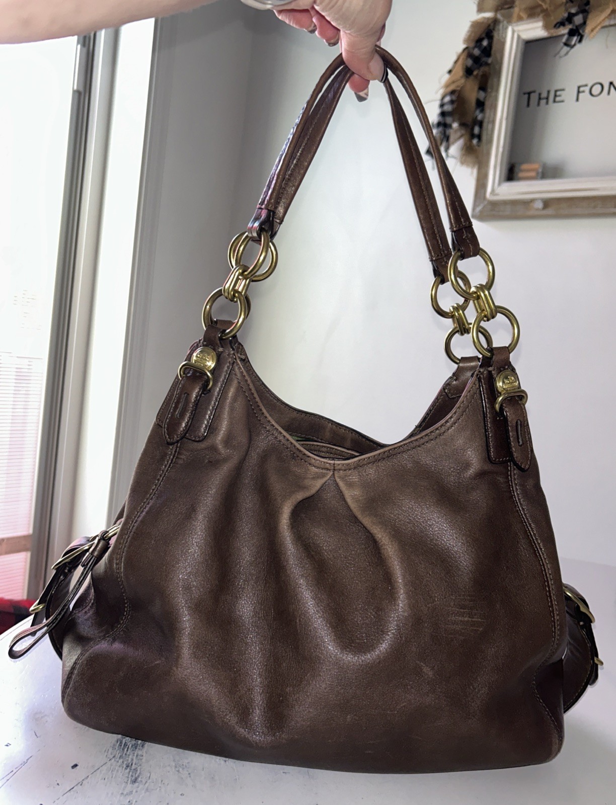 VTG Coach Madison Maggie Shoulder Bag Brown Leather G1082-15742 3 Compartments