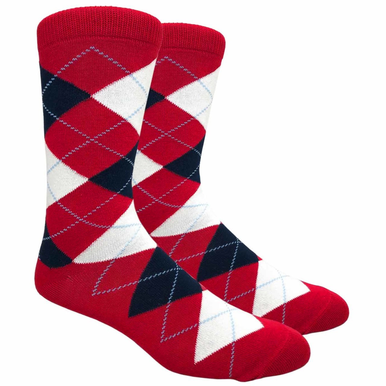 1 Pair Men’s Argyle Dress Socks – Red with Navy & Cream