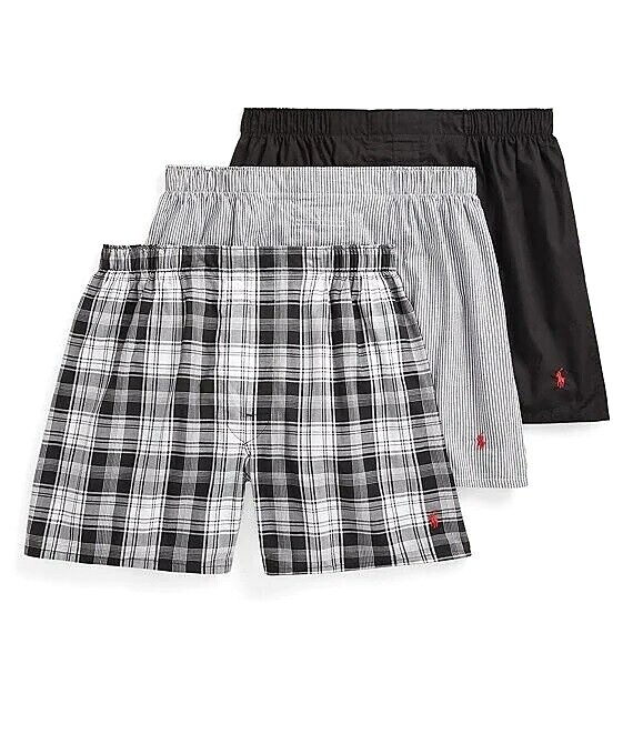 POLO Ralph Lauren Men’s Woven Boxers 3 Pack S M L XL 2XL Black Blue 100% Cotton