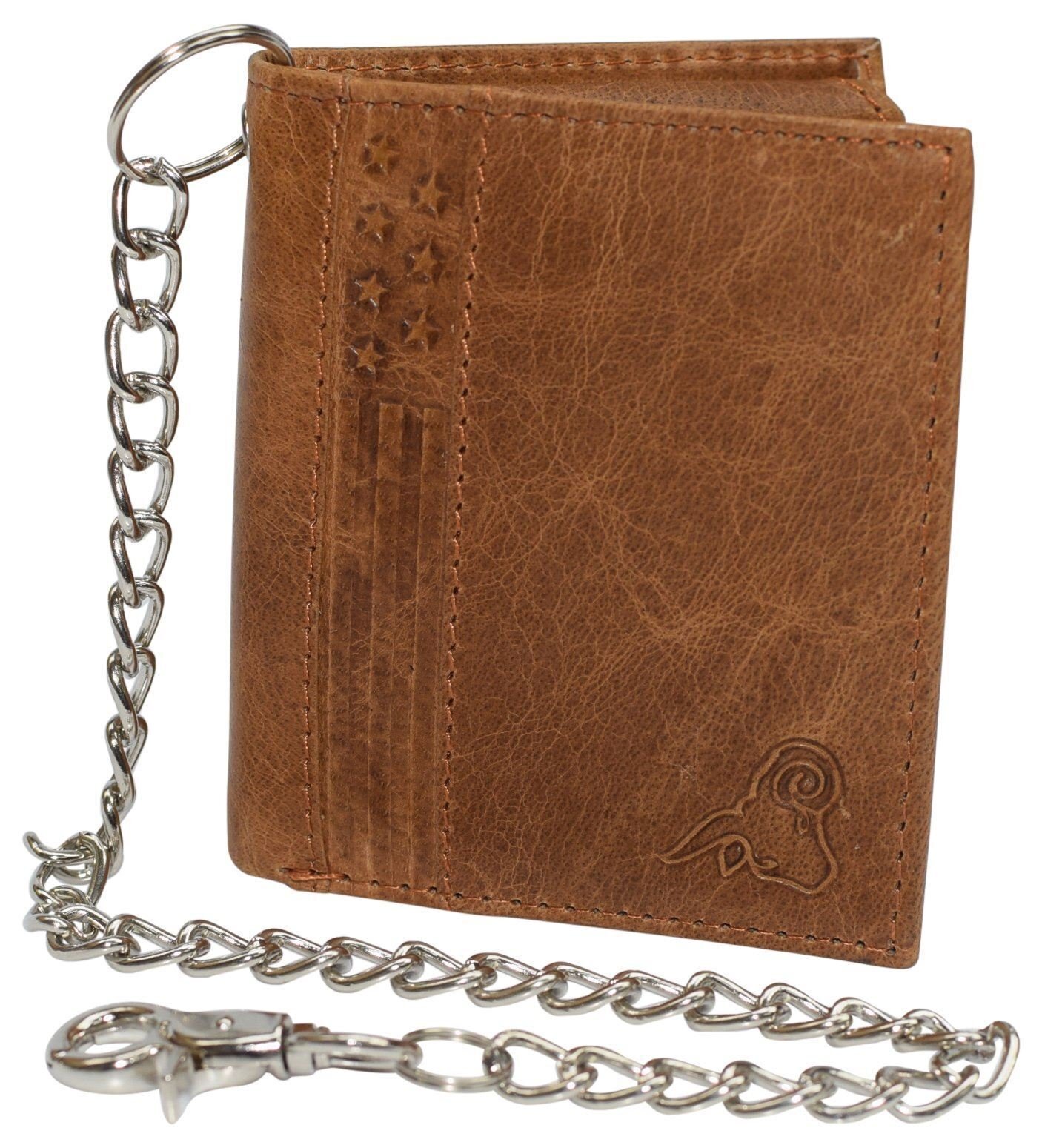Men’s Chain Biker RFID Blocking Genuine Leather L Shape Bifold Wallet USA Series