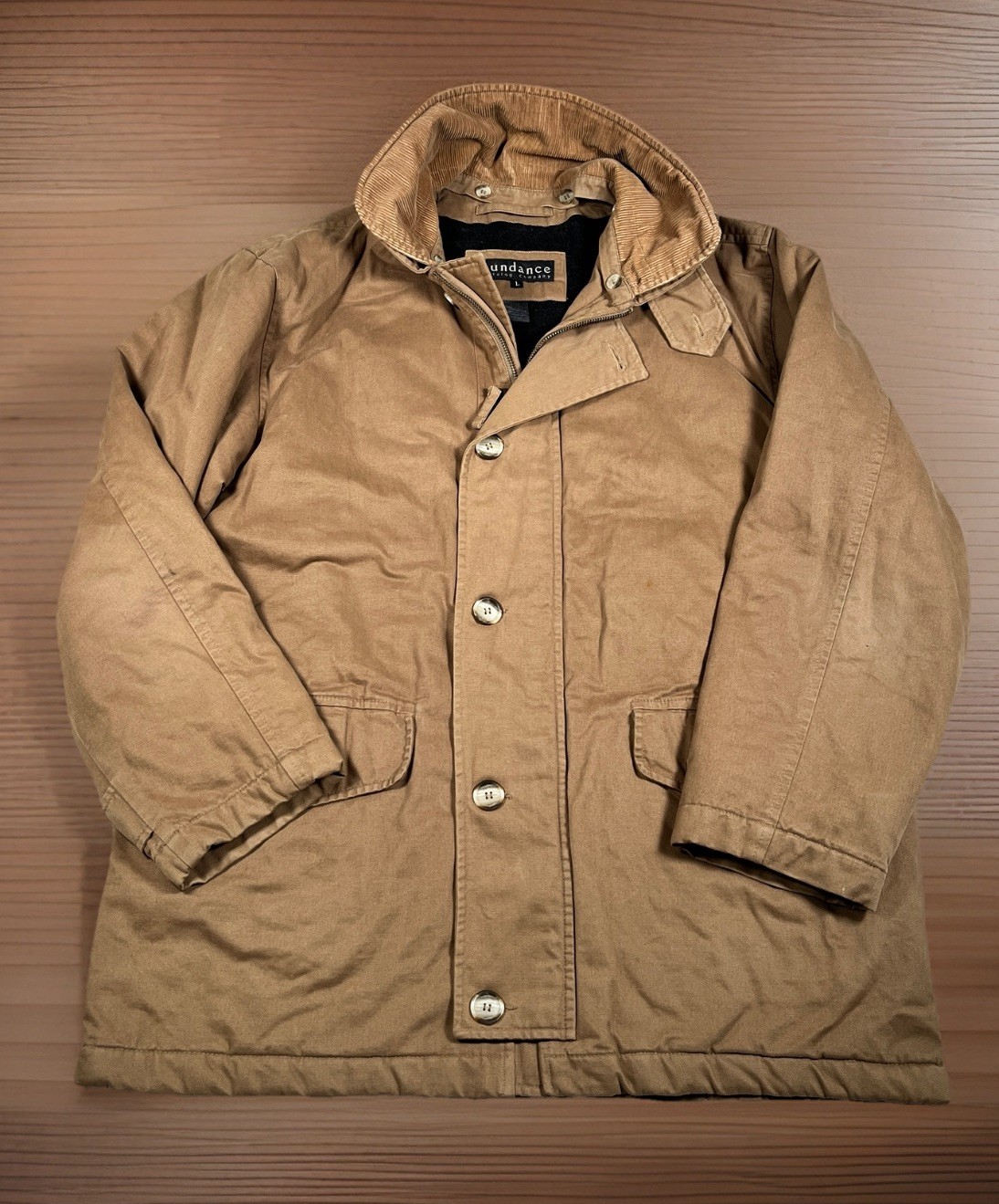 VTG Sundance Chore Jacket Men L 100% Cotton Barn Coat Removable Corduroy Collar
