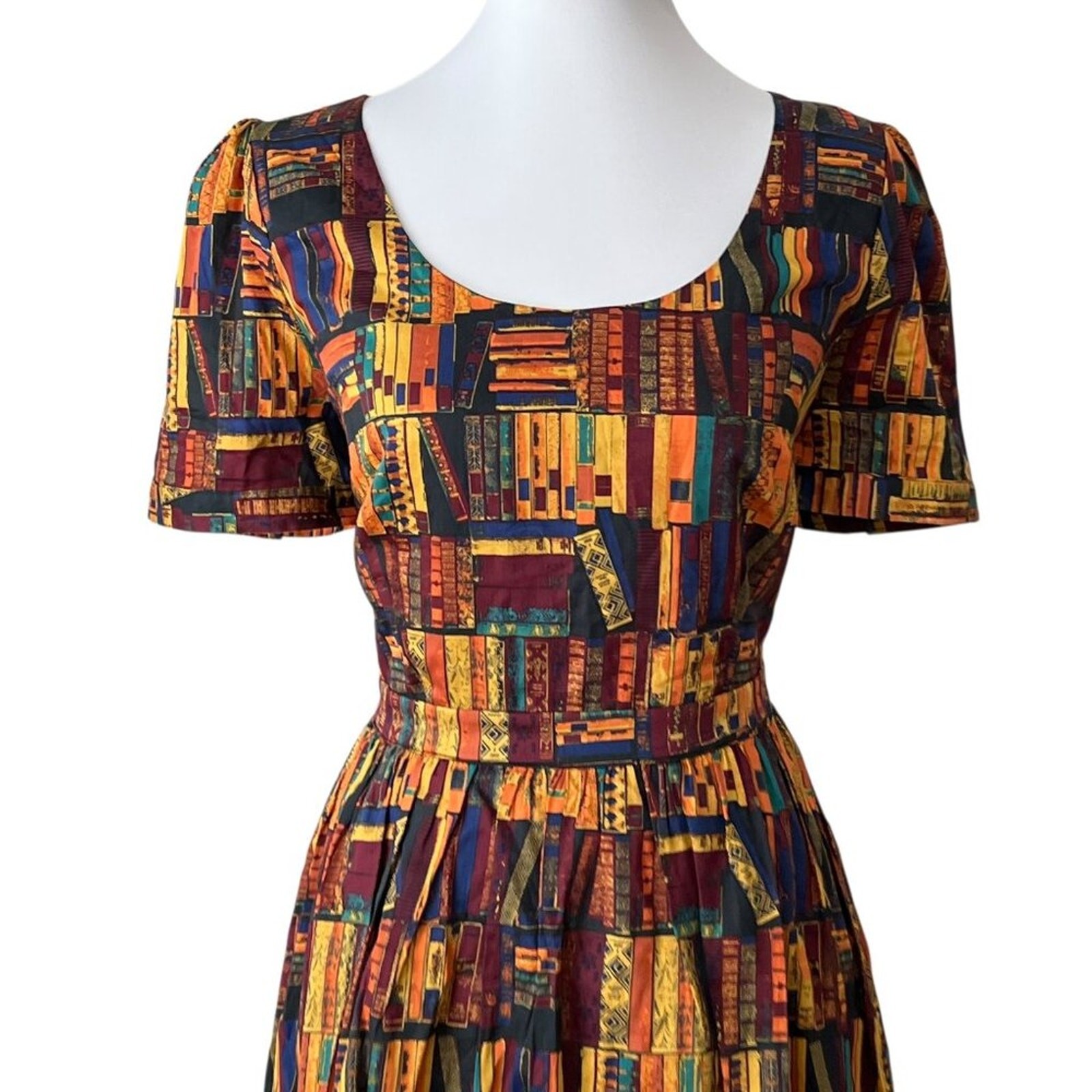 ModCloth Large Dress Cotton Retro Fall 50s Library Book Lover Pinup Fit Flare