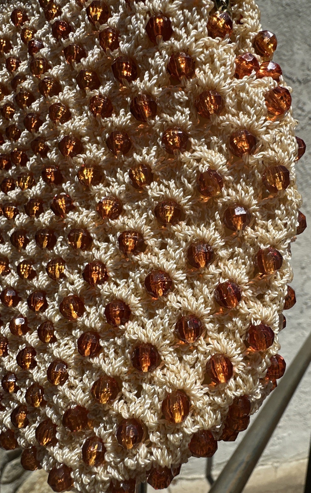 Vintage Crochet Sparkling Brown Garnet Crystal Beads Evening Bag Handbag Purse
