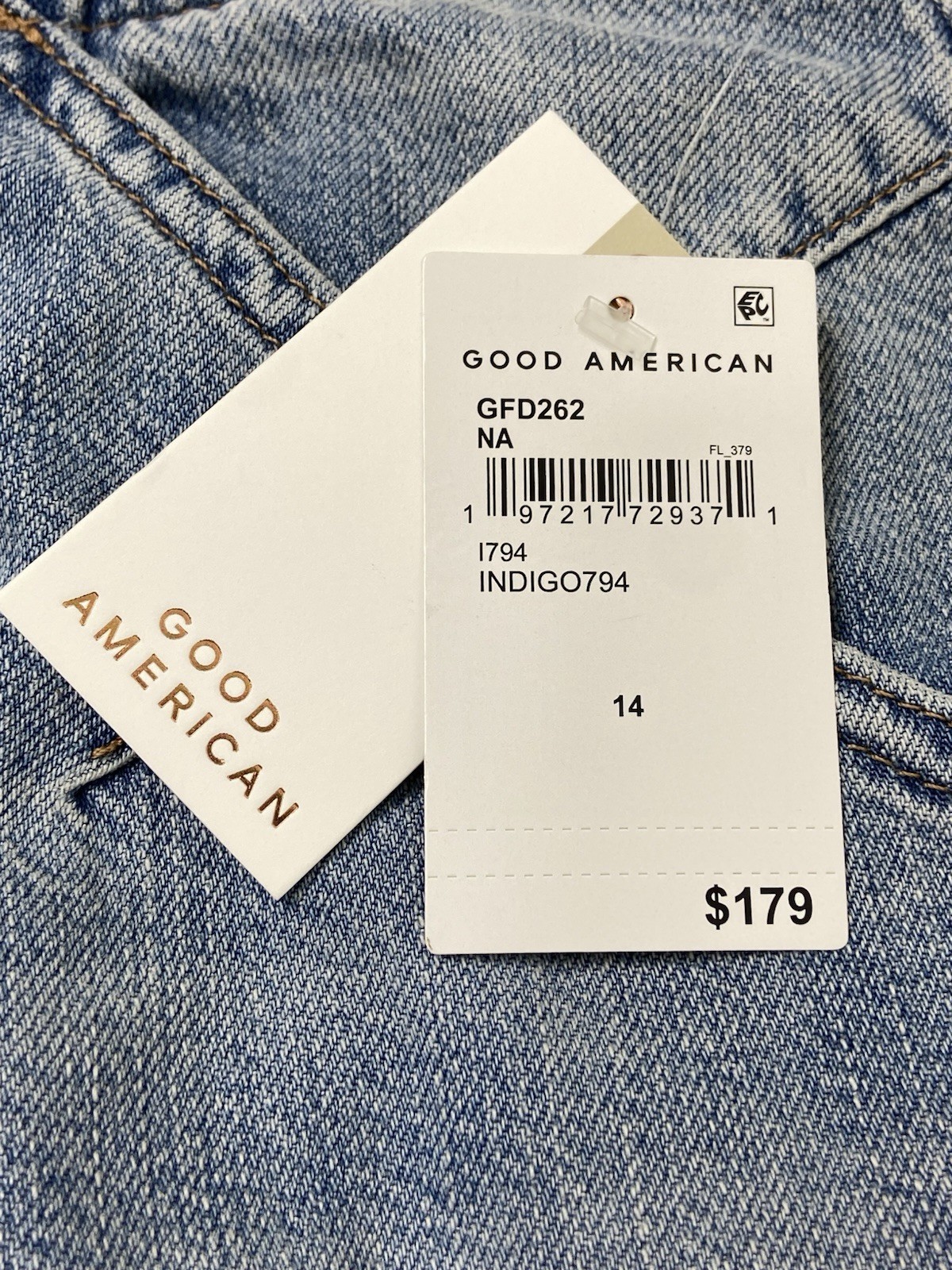 GOOD AMERICAN LITE LINEN DENIM PARACHUTE PANTS INDIGO794 Size 14/32 NEW